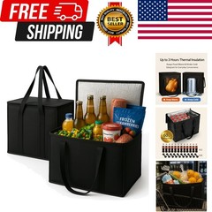 2-Pack, XL-Large Insulated Grocery Shopping Bags, Black, Reusable Bag,Thermal…