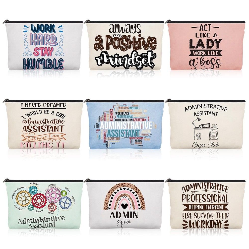 SilTriangle 9 Pcs Administrative Assistant Gifts Cosmetic Bags Bulk colorful