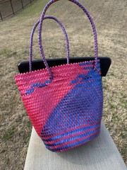 Foldable Plastic Geometric Pink Blue Tote Bag Medium 12in x 6in Basket