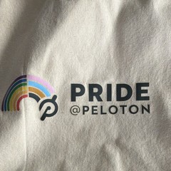 Peloton Pride Canvas Tote Bag, Beige/Multicolor, Striped Handles, 12x14x6 in