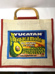 Yucatan Burlap Grocery, Shopping Tote, Beach Bag – Size 15.5″ x 14″ – Guacamole