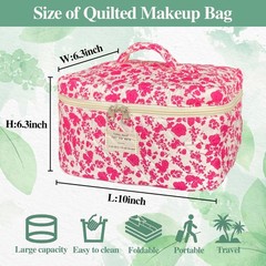Rose Red Large Quilted Floral Makeup Bag Cute Soft Coquette A-Rose red