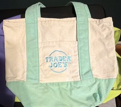 Trader Joe’s Small Colorblock Canvas Tote Bag Beige/Mint Green 12x 6×10