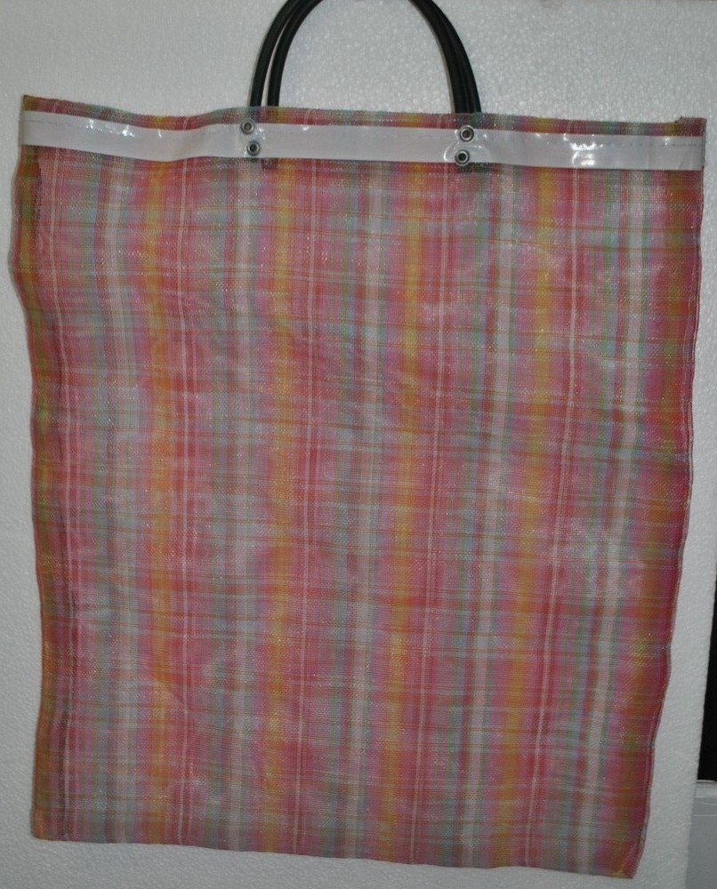 Mexican Multi Color Stripped Mesh Market Mercado Reusable Eco Tote Bag Purse NEW