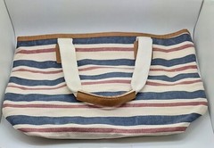 Sonoma Goods For Life Purse Tote Bag Brown Faux Leather Nautical Beach Stripe