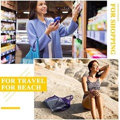 12 Pack Reusable Cotton Mesh Net Shopping Bag Grocery Net Storage Bags w/ Handle