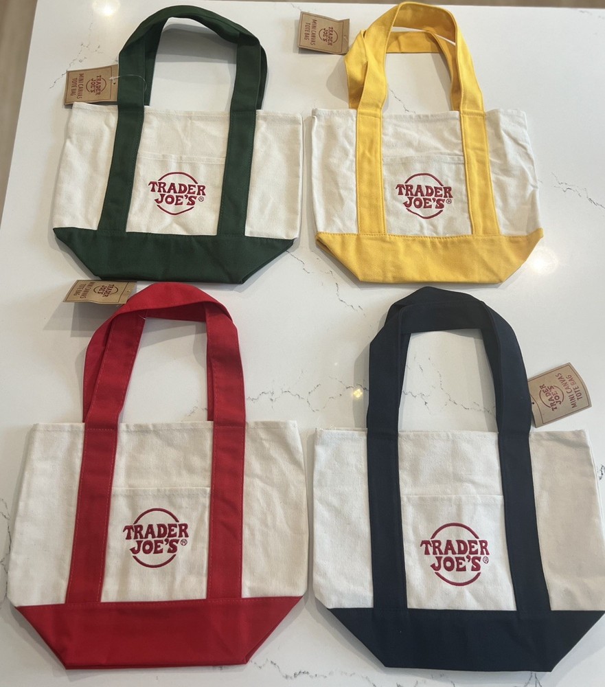 Trader Joe’s Mini Canvas Tote Bags – Holiday 2025 – Set of 4 you choose– w/ Tag