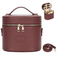BAGOK Leather Vanity Case Makeup Bag with Removable Divider, Burgundy