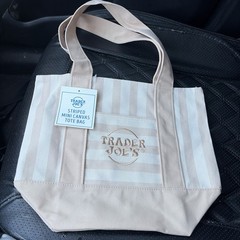 Trader Joe’s Limited Mini Canvas Pastel Striped Tote Bag 2026 Beige/Tan