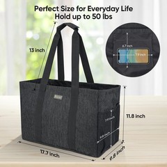 Soft 9 Gallon Extra Large Utility Tote, Foldable Reusable Storage Bag (Black)