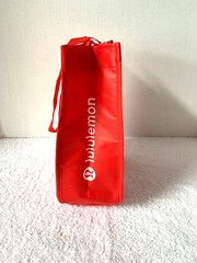 NEW Lululemon Logo Reusable Shopping Bag 12″ X 9″ w/Red Handles Easy to Clean