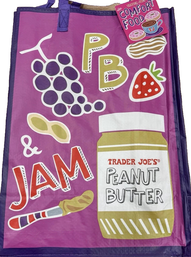 Trader Joe’s Reusable PB JAM/Cookies Milk/Mac Cheese Tote Bag 6 Gal New