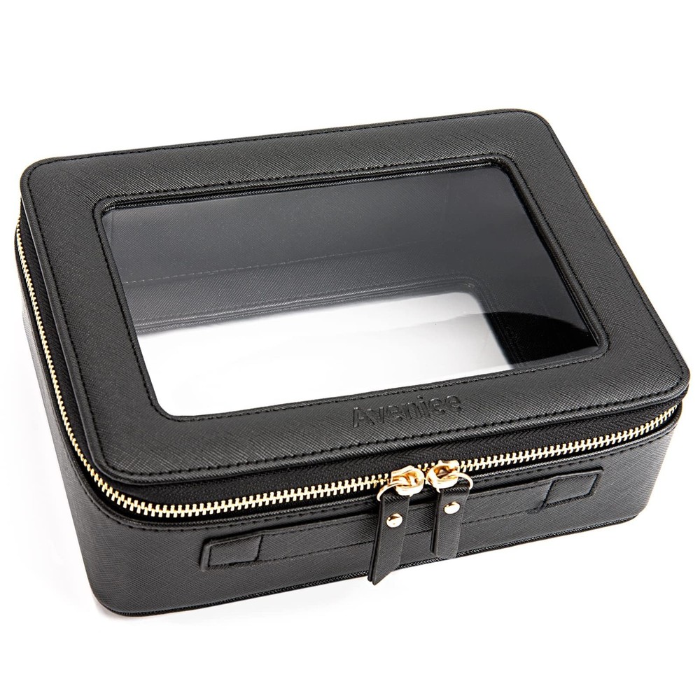 Aveniee Clear Makeup Bag Organizer, Portable Travel Toiletry Middle, Black