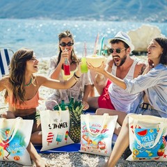 4 Pcs Hello Summer Tote Bag Beach Flamingo Hawaii Cute Reusable Handbag Washa…
