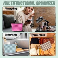 4 PCs Preppy Checkered Makeup Bag 9.62 * 7.42 Inches, Multicolor 0216