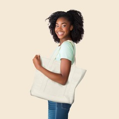22″ Large Cotton Canvas Zippered Shopping Tote Grocery Bag in Natural