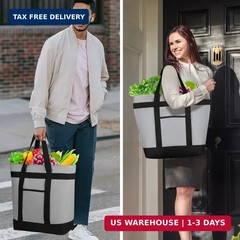 Insulated Reusable Tote Bag for Grocery Shopping for Women/Men, Pizza/Food Deliv