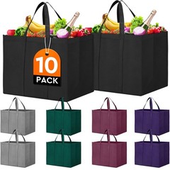 WISELIFE Reusable Grocery Shopping Bags 10 Pack Large Foldable Tote Bags Bulk…