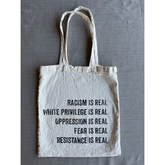 Lightweight Bag White Linen Tote/Shoulder Book Anti Racist BLM Resistance 13×12