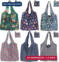 Reusable Grocery Bags, 6 Pack 50Lbs Foldable Fashion Washable Shopping Bags, Lar