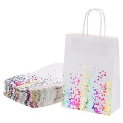24Pcs Kraft Gift Bags with Handles Bulk, White Multicolor Dot Party Favor Bags