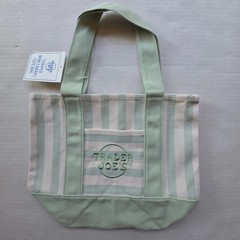 Trader Joe’s MINI Canvas Reusable Bag, w/ Off White or Tan, LIGHT GREEN STRIPES