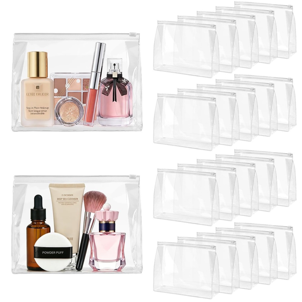 Ohuimrt 24 PCS Mini Clear Makeup Bags Bulk 7.9″ x 5.9″x 24 Pack, Clear-24