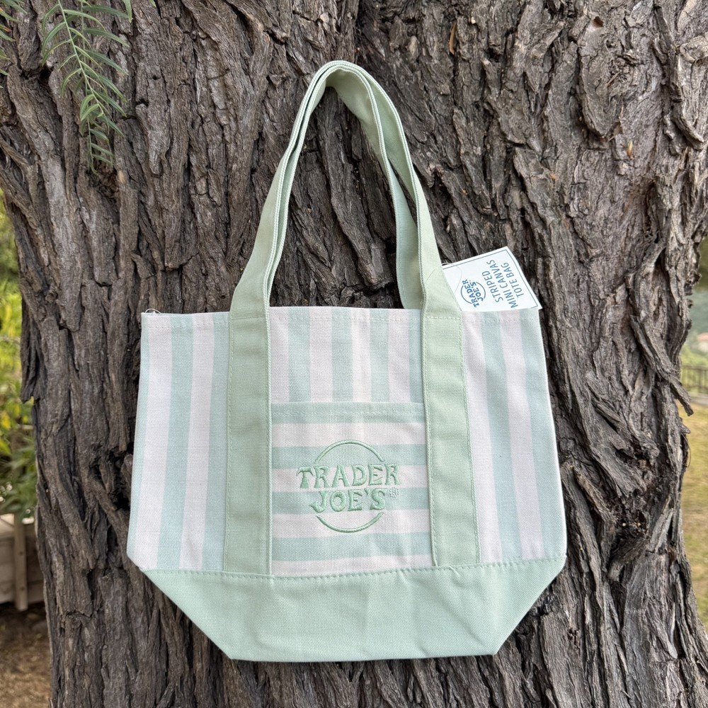 Trader Joe’s Striped Mini Canvas Tote Bag Pastel Green Summer 2026 Limited