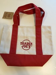 Trader Joe’s Mini Canvas Tote Bag Foldable Canvas Red Beige Colour Block