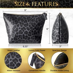 Vegan Leather Black Leopard Makeup Bag Cheetah Print Girly Girl
