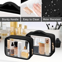 Ebbniur Clear Makeup Bag TSA Approved Toiletry 7.8*6.3*2.36 Inches, Black