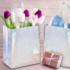 40 Pack 10 x 8 Inch Glossy Reusable Grocery Bags Non-woven Tote Shopping Bags W/