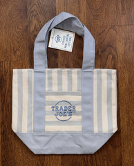 Trader Joe’s Mini Canvas Striped Tote Bag Blue 15 x 6 in, Height Under 6 in