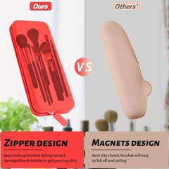 Sakolla Travel Makeup Brush Holder, Waterproof Silicone Small, Red