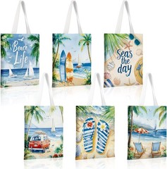 6 Beach Canvas Totes Bags Bulk 15 x 13 Inches Hawaii Gifts Summer Tote Bags