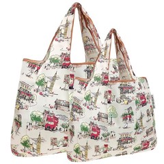 Large & Small Foldable Tote Nylon Reusable Grocery Bags, Set of 2, London