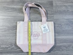 Trader Joe’s Mini Striped Canvas Tote Bag Pink/White Reusable 13x10x4″