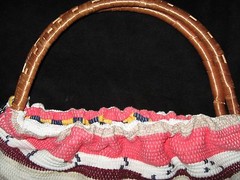Carpet Bag Woven Tote Weekender Craft Knitting Beach Bag Wooden Handle