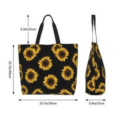Funny Sunflower Theme Grocery Large Tote Bag Yellow Floral Print Handbags