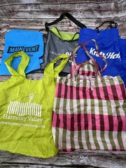 Lot of 11 Reusable Shopping Tote Bags Wide Variety of Sizes/Shapes/Materials
