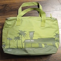 Trader Joe’s Green Nylon Reusable Shopping Bag All-Over Pattern Zipper Closure