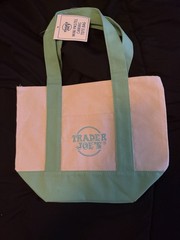 Trader Joe’s Mini Pastel Canvas Tote Bag Foldable Colorblock Green Beige Small