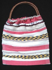 Carpet Bag Woven Tote Weekender Craft Knitting Beach Bag Wooden Handle