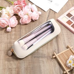 Clear Makeup Bag PU Leather Mini Pouch Transparent Portable White