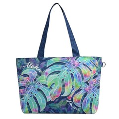 Hawaiian Monstera Print Canvas Beach Tote Shop Bag Handbag Travel Hawaii Island