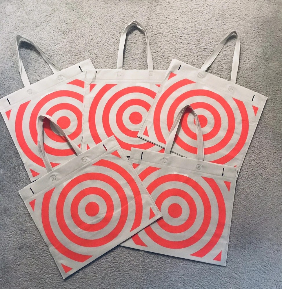Target Brand Reusable Shopping Tote Bag Lot 5 Grocery Reduce Reuse Recycle 15×17