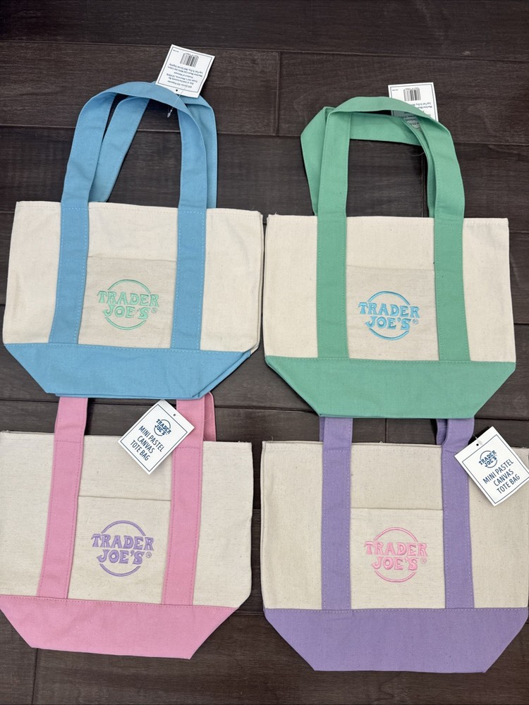 Trader Joe’s Mini Pastel Canvas Tote Bag Set Of 4 Colors Limited – ready to ship