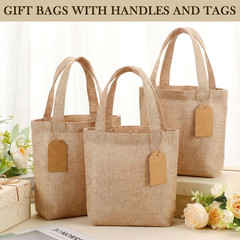 24 Pcs Mini Burlap Tote Bags with Handles Reusable Burlap Gift Bags with Tags Sm