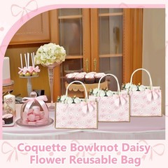 12 Pcs Burlap Tote Bag with Handle Coquette Bowknot Daisy Flower Reusable Bag…