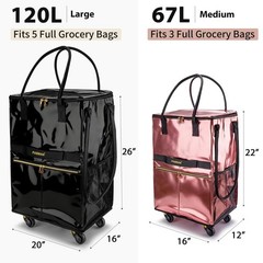 Reusable Grocery Bag on 5 Wheels, Foldable Rolling Tote Bag with Handle and Zipp